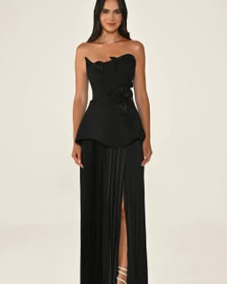 Customized Modern Style Elegant Handmade Flower Ruched Straight Strapless Long Dresses Bespoke Occasion Dresses Sizes Available