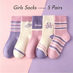 5 Pairs Girls' Socks Spring Summer Cotton Socks Kids Cute Bear Sock 1-14T Children's Mid-calf Socks