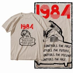 G01 Beige Cotton Big Size 1984 Graphic Men T-shirt | Streetwear Cool Vintage O-neck Men's Tee Tshirt