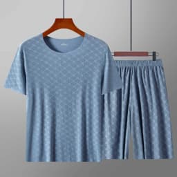 Men's Homewear Set Printed Ice Silk T-Shirt Short Sleeve Shorts Two-Piece Set Modal Casual Silky Cooling Sleepwear Men's Set