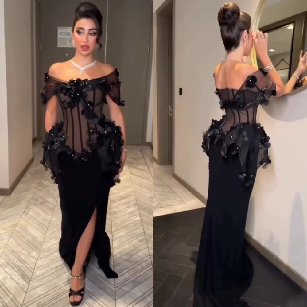 Customized Jersey Applique Temperament Mermaid Off the Shoulder Floor-length Bespoke Occasion Charming Evening Party Sexy