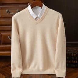 2025 Men's 100% Merino Wool Cashmere V-neck Sweater Pullover Smart Casual Basic Long Sleeve Knitwear Clothes Tops Autumn Winter