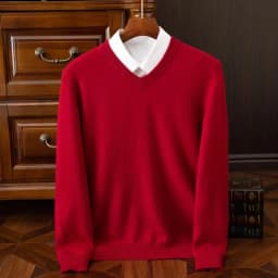 2025 Men's 100% Merino Wool Cashmere V-neck Sweater Pullover Smart Casual Basic Long Sleeve Knitwear Clothes Tops Autumn Winter