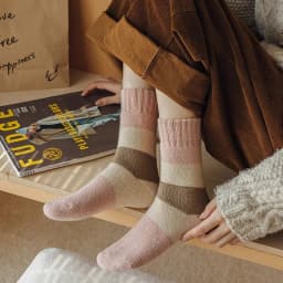 4 Pairs Women Winter Thick Mid Tube Towel Socks Fashionable Stripes Warm Plush Soft Comfortable Home Outdoor Leisure Socks