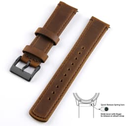 Top Grain Genuine Leather Watch Band, Quick Release 20mm/22mm Watch Strap, Fits Samsung Galaxy Watch, Men and Women Watch band