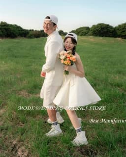 MODX Mini Sexy Short Wedding Party Dresses Korea Photoshoot Sweetheart Bowknot Bridal Gowns Corset Back Cute Lovely Prom Dress