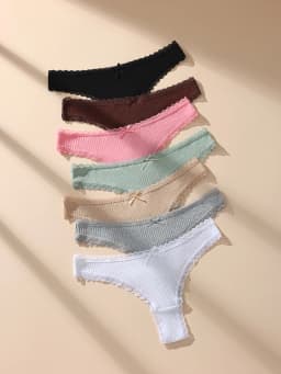 7Pcs/Set Women Thongs Panties Cotton Sexy Lace Underwear Tanga Solid T Back Pants Soft Underpants G-Strings Female Lingerie S-XL