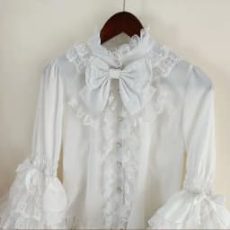 Gothic & Sweet Lolita Shirt - Long Sleeve Ruffled Blouse for JSK Dresses, Kawaii Doll Lace Top with Puff Sleeves in Pink/White