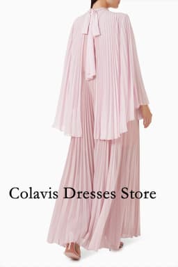 2025 Customized Beaded Neck Pleated Chiffon Cape Pink Prom Dresses Evening Dress Women Evening Gowns Formal Party Dress