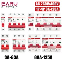 EARU 1P 2P 3P 4P DZ47 3A-125A AC 230V 400V C Curve Mini Circuit Breaker MCB Short Circuit Overload Protector Din Rail Mounted