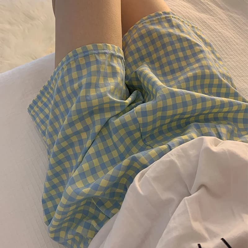 Summer Loose Shorts Thin Pajamas Cotton Women Shorts Women's Bottoms Soft Pants Plaid Print Spwear Pants Womens Pajama Pant