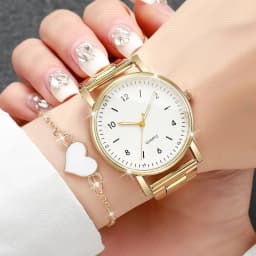 2/4PCS Fashion Women Watches Simple Arabic Dial Quartz Wristwatch with Bracelets Set Reloj Mujer(Without Box)