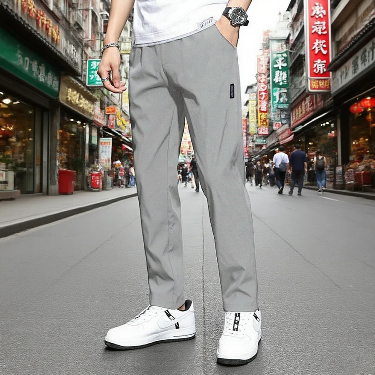 Summer men's ice silk quick drying casual pants slim fit ice silk sports pants straight tube quick drying minimalist sports pant