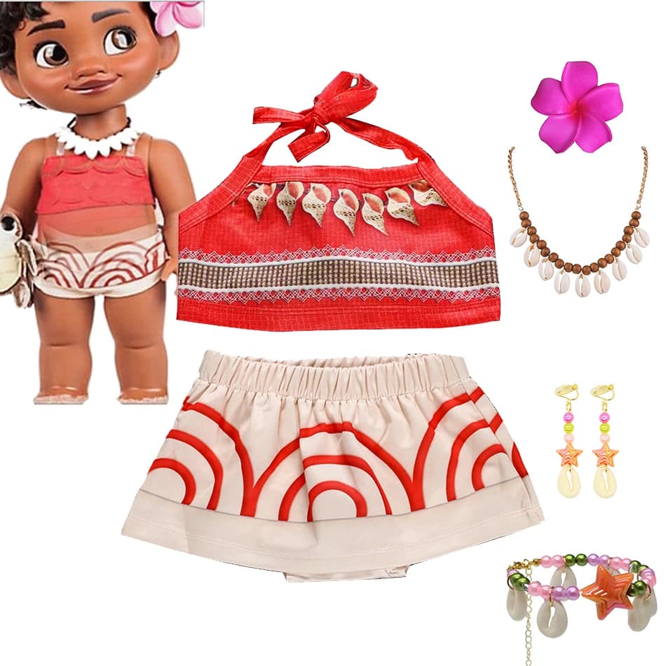 Baby Girls Cosplay Moana Vaiana Costume Children Halloween Princess Dress 2Pcs Set Christmas Carnival Halloween Clothing 2-12T