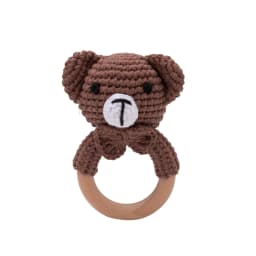 Handmade Crochet Animal Rattle Set Natural Beech Wood Ring Built in Bell Sound Teething Relief Fine Motor Skills Baby Toys Gift