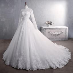 Muslim Wedding Dress 2021 Elegant High Neck With Train Princess Bride Dress Luxury Lace Embroidery Wedding Gown Vestido De Noiva