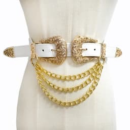 1Pc 4*68cm Women Elastic Double Buckle Belts Cummerbunds Chain Ladies Waistband with Dress Fashion Decoration Punk Belt Corset