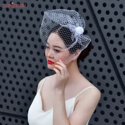 TOPQUEEN VA02 100% Handmade Birdcage Veil Blusher Veil White Ribbon Flower Headband Veil For Bridal Hair Accessories Face Veil