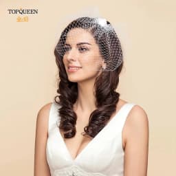 TOPQUEEN VA02 100% Handmade Birdcage Veil Blusher Veil White Ribbon Flower Headband Veil For Bridal Hair Accessories Face Veil