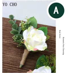 YO CHO White Silk Roses Corsages Boutonnieres Wedding Decoration Marriage Rose Wrist Corsage Pin Boutonniere Flowers for Guests