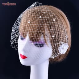TOPQUEEN VA15 Russian Tulle Cage Veil White Crinoline Face Veil Headband Fascinator Cocktail Hats Bridal Hair Accessories