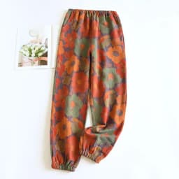 2026 New Spring Summer Women's Pajamas 100% Cotton Crepe Pants Women's Comfortable Loose Large Leaf Home Pants Thin Bottoms