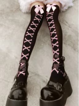 New Hot Girl Bone Bow Socks Streetwear Girls Black Sweet Cute Pink Y2K Harajuku Lolita Fishnet Stockings Thigh High Stockings