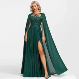 Customized O-Neck A-Line Emerald Mother of the Bride Dresses Side Slit Lace Appliques Sequined Chiffon Wedding Guest Prom Gowns