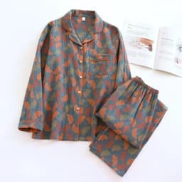 2026 New Spring And Summer Women's Pajamas Suit Long-sleeved Trousers Two-piece 100% Cotton Crepe Flower Leaves Home Clothes