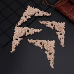 4pcs/set Wood Carved Corner Onlay Applique Unpainted Frame Cupboard Cabinet Decal For Home Furniture Decoration 12x12cm