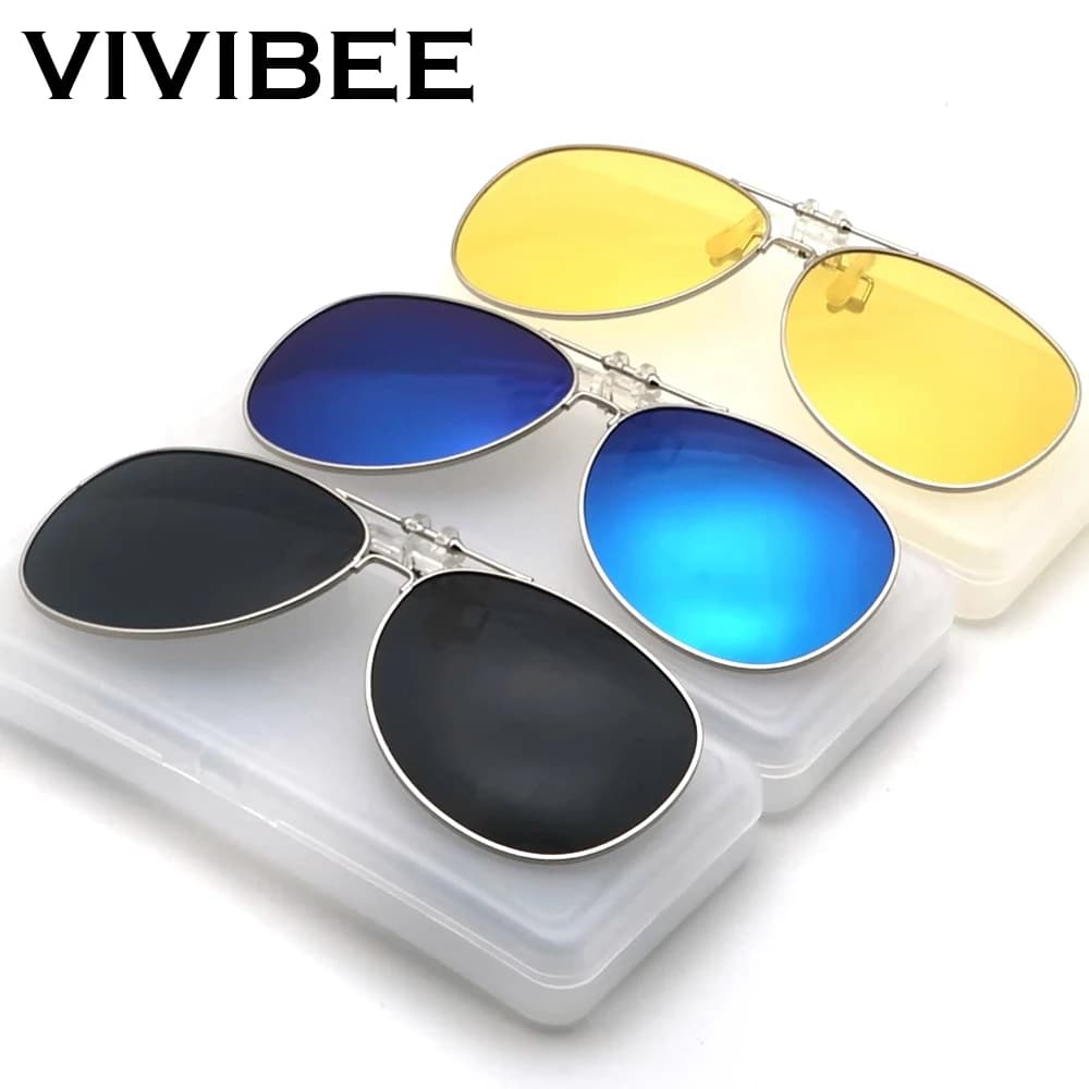 VIVIBEE Oversized Pilot Flip Up Clip on Sunglasses Polarized Men Driving Alloy Frame Big Size Women Aviation Glasses Clips