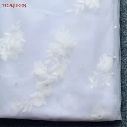 TOPQUEEN V52 3D Flowers Wedding Veil with Pearls Bridal Veils Cathedral Droped Luxury Bridal Veil Veu Long Wedding 3 Meters
