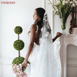 TOPQUEEN V52 3D Flowers Wedding Veil with Pearls Bridal Veils Cathedral Droped Luxury Bridal Veil Veu Long Wedding 3 Meters