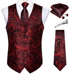 New Men's Vests Formal Dress Suit Vest Tie Set for Wedding Male Satin Burgundy Red Waistcoat Sleeveless Jacket Casual Top