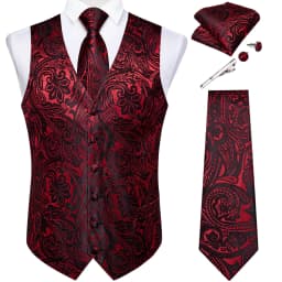 New Men's Vests Formal Dress Suit Vest Tie Set for Wedding Male Satin Burgundy Red Waistcoat Sleeveless Jacket Casual Top