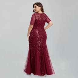 Women Plus Size Sequin Mesh Embroidery Mermaid Evening Dress Formal Short Sleeve Elegant Party Prom Gowns 2020 New Long Dress