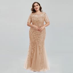 Women Plus Size Sequin Mesh Embroidery Mermaid Evening Dress Formal Short Sleeve Elegant Party Prom Gowns 2020 New Long Dress