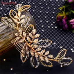 YouLaPan Gold Floral Wedding Hair Comb Bridal Crystal Pearls Headpiece Hair Accessories Bride Jewelry Women Hair Clips HP368