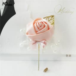 Meldel Corsage Groom Wedding Luxury Rose Boutonniere Rose Flower Fake Pearl Brooch Party Prom Corsage Lapel Pin Badge Buttonhole