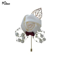 Meldel Corsage Groom Wedding Luxury Rose Boutonniere Rose Flower Fake Pearl Brooch Party Prom Corsage Lapel Pin Badge Buttonhole