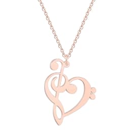 Kinitial Simple Design Treble and Bass Clef Heart Pendant Necklace Chain for Gift Charm Heart Music Teacher Necklaces Jewelry