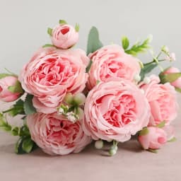 30cm Rose Pink Silk Peony Artificial Flowers Bouquet 5 Big Head and 4 Bud Cheap Fake Flowers for Home Wedding Decoration Indoor