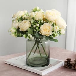 30cm Rose Pink Silk Peony Artificial Flowers Bouquet 5 Big Head and 4 Bud Cheap Fake Flowers for Home Wedding Decoration Indoor