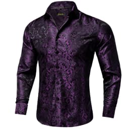 26 Colors Luxury Men's Shirts Long Sleeves Paisley Floral Printed Jacquard Purple Blue Black Shirt for Man Fall Winter Blouse