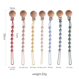 Beech Wood Chew Bead Pacifier Clips Dummy Chain Holder Newborn Soother Chains Nipple Holder For Babies Teething Toy Baby Chew