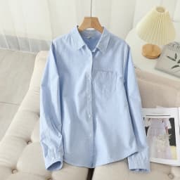 Casual Cotton Women's Oxford Shirt 2026 Autumn New Good Quality Woman Blouse and Tops Lady White Blue Striped Shirts Clothes