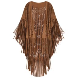 Camel Suede Floral Hollow Out Fringe Tassel Shawl Women Vintage Capes Ponchos Autumn Bohemian Cardigan Cloak Boho Capes