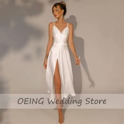 Customized White Bridal Dress High Quality Satin V Neck Short Wedding Gown A Line Spaghetti Straps Backless Sexy Wedding Dresses