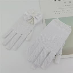 1 Pair Girls Kids White Lace Wedding Gloves Faux Pearl Bowknot Fishnet Gloves Communion Flower Girl Party Ceremony Accessories