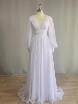 Vintage Lace Wedding Dress Long Puff Sleeves V Neck Chiffon A Line Bridal Gowns Backless Floor Length Elegant Boho Robe De Noiva